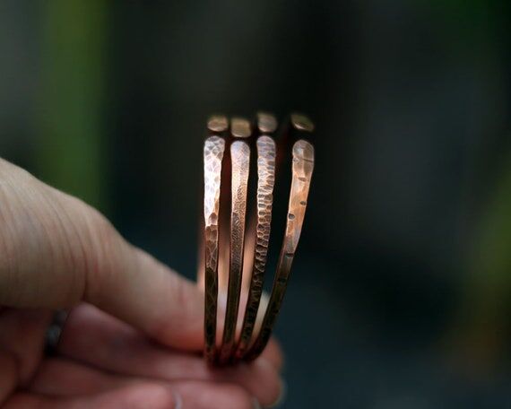 Rustic earthy healing bracelets - Hammered Co...