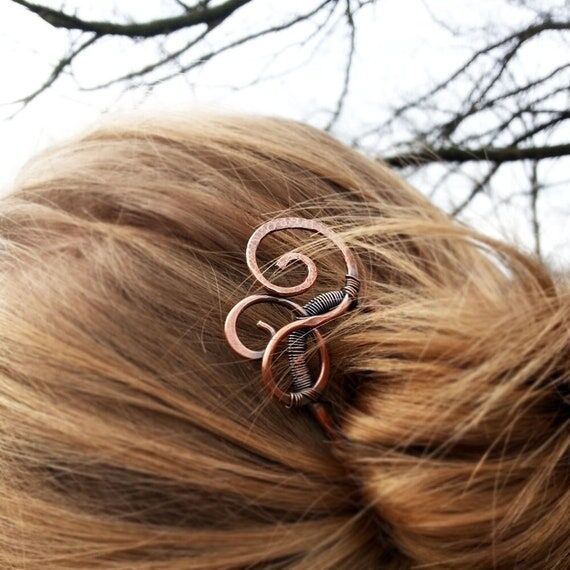 Rustic Copper Celtic Hair Fork: Spiral Bun Pi...