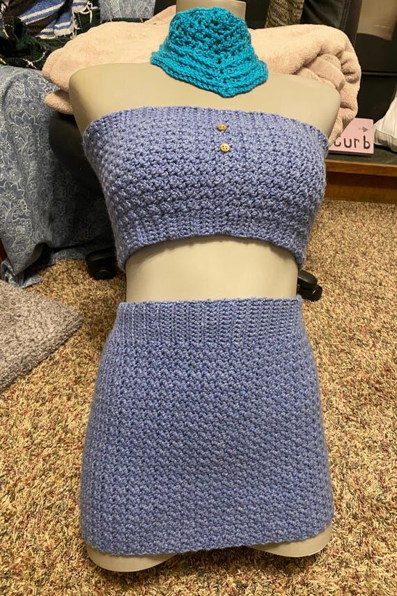 Handmade crochet mini skirt and tube top set ...