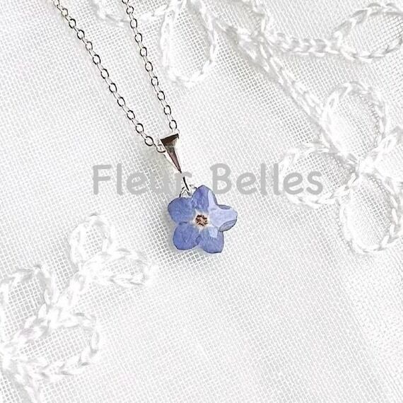 Real Forget Me Not Tiny Necklace Handmade Pre...