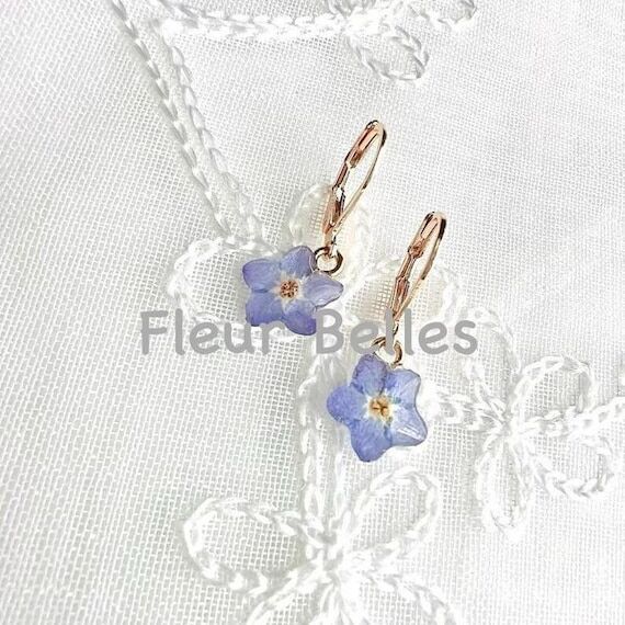 Real Forget Me Not Dangle Earrings Lever Back...