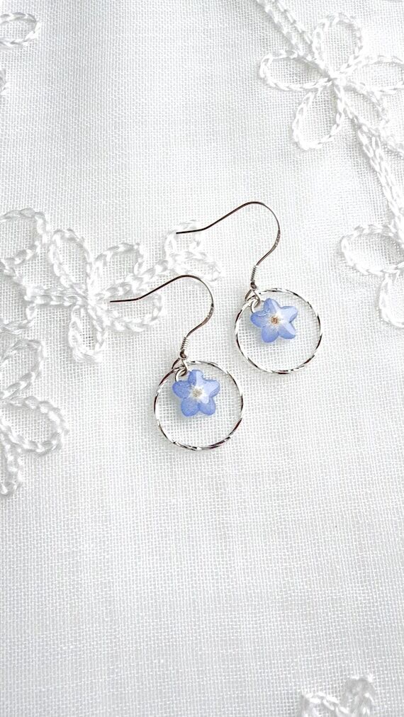 Real Forget Me Not Earrings Handmade Pressed ...