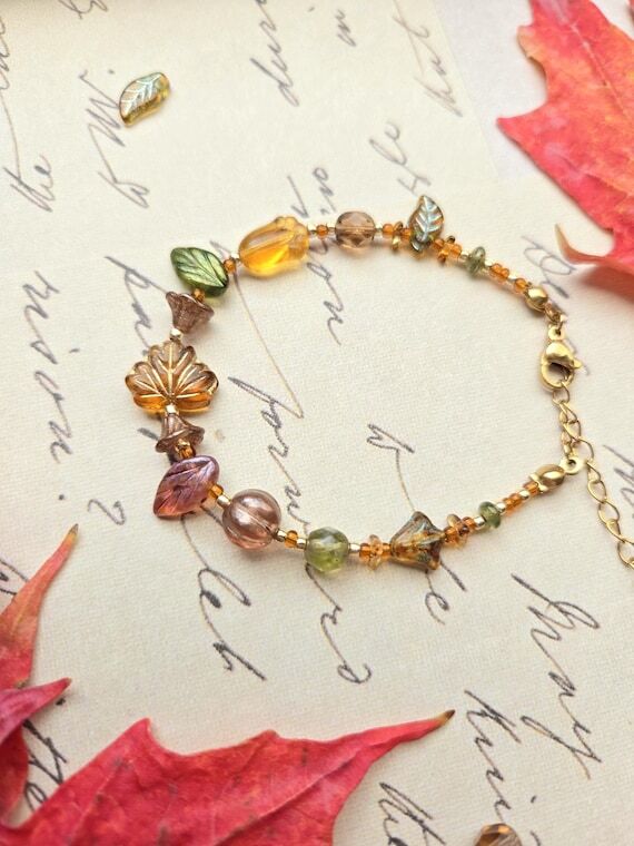 Adjustable Autumn Maple Leaf Czech Glass Bead...