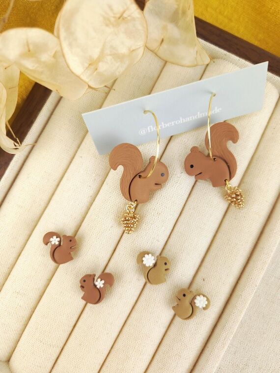 Handmade Squirrel Polymer Clay Earrings Woodl...