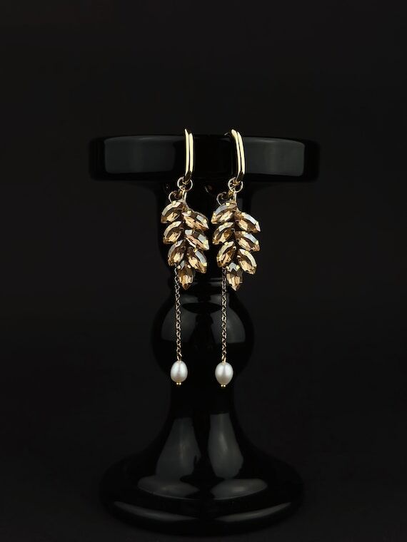 Sparkling Spikelet Wheat Drop Earrings, Golde...