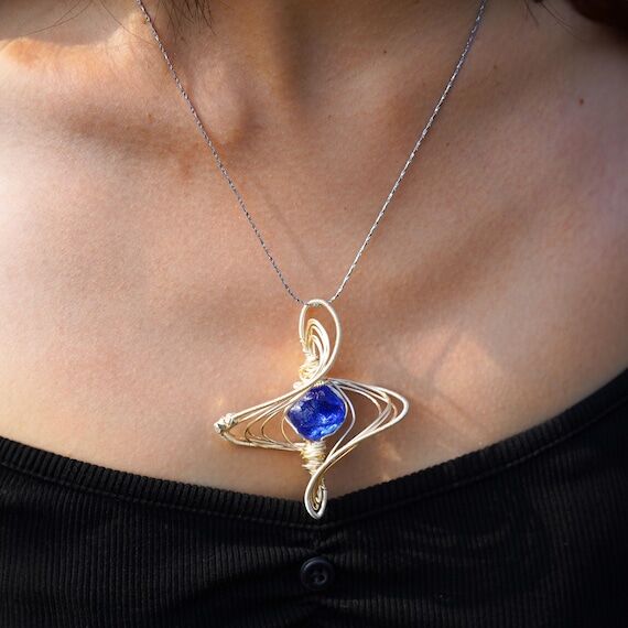Handmade Cosmic Planet Crystal Necklace,Wire-...