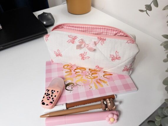 Handmade Quilted Pencil Case – Ribbon Print...