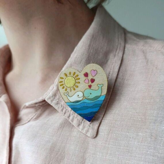 Handmade Whale Couple Heart Pin Valentine's D...