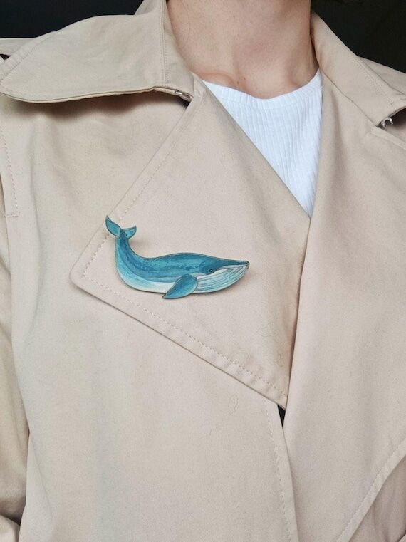 Handmade Wooden Whale Pin - Eco-Friendly Broo...
