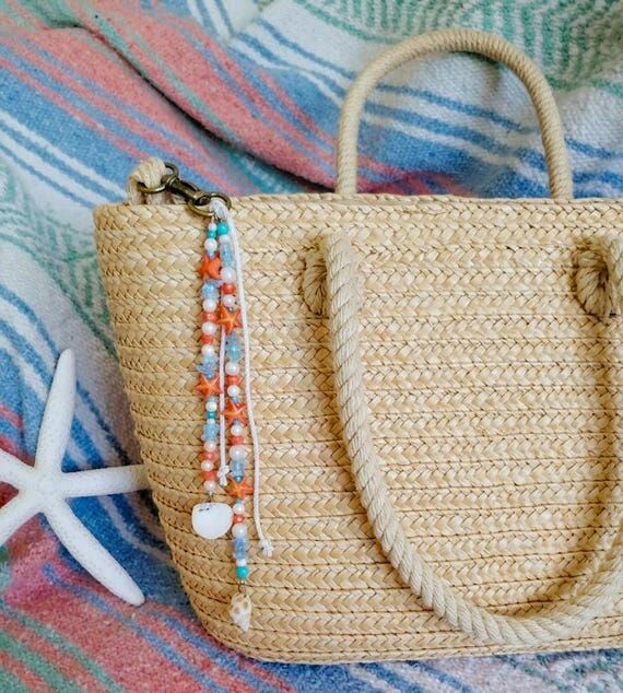 Beaded Beachy Purse Charm, Starfish & Sea Tur...