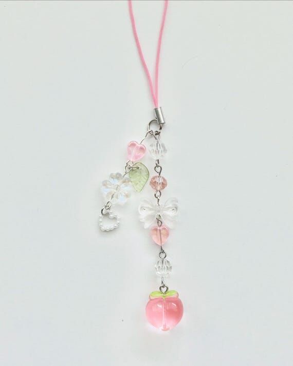 Phone Charm Handmade Peach Themed - Pink Coqu...