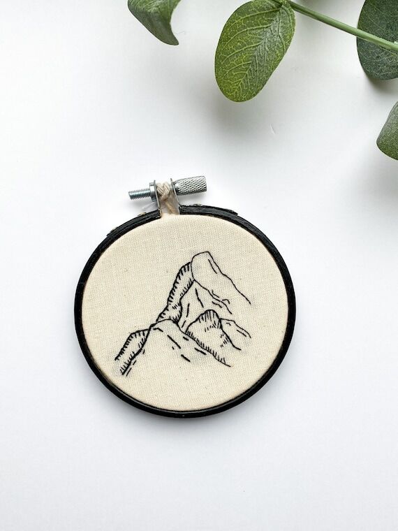 Hand Stitched Mountain Embroidery Hoop, Natur...
