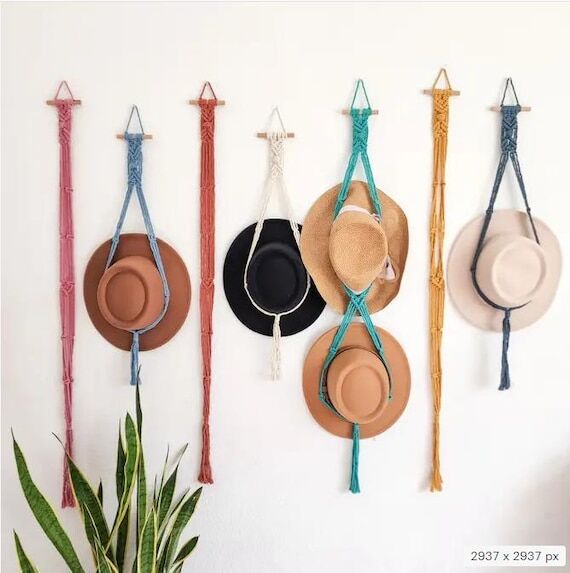Macrame Hat Hanger, Wall Mounted Hat Display ...