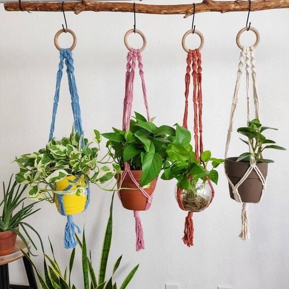 Boho Macrame Plant Hanger, Minimalist Handmad...