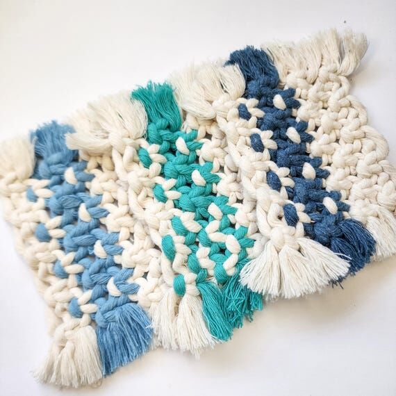 Macrame Rug for Mugs, Plant Pots, Candles | C...