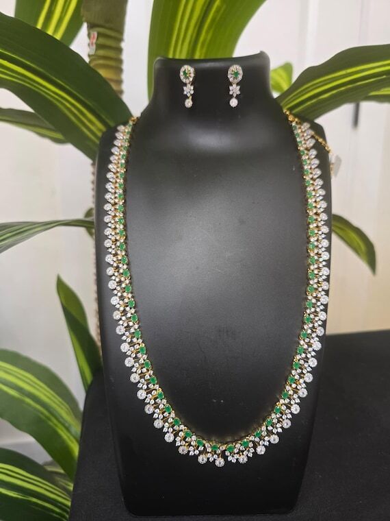 Ruby American Diamond Haram Set – Gold-Tone...