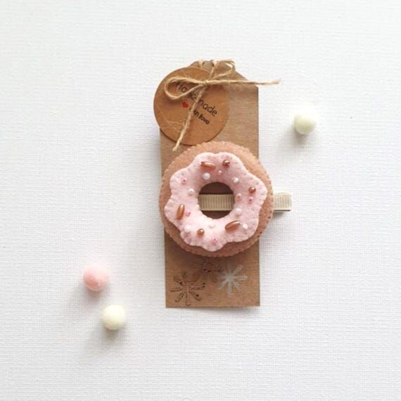 Donut hair clip, Handmade doughnut hair acces...