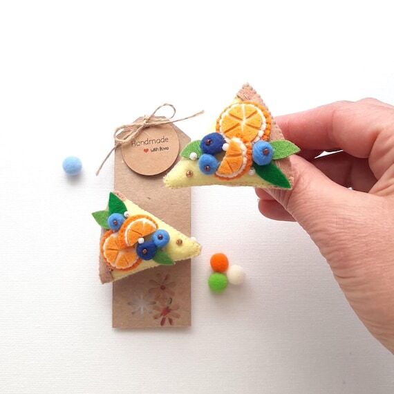 Felt fruit hair clips Blueberry Orange slice ...