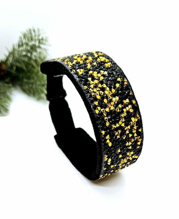 Black & Gold Gem Dog Collar: Sparkly Bling Pe...