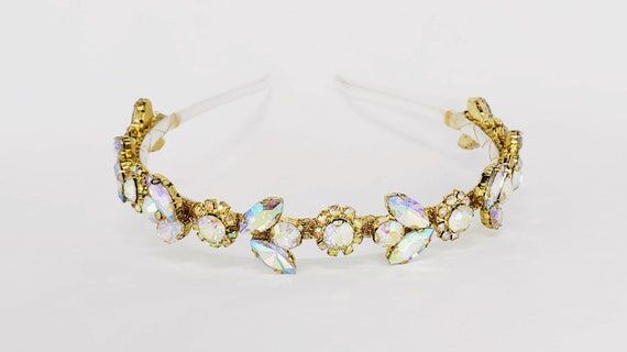 Gold AB Rhinestone Headband: Iridescent Prom ...