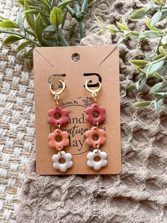 Open Cut Daisy Dangles- Polymer Clay Earrings...