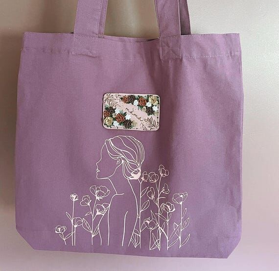 Mama Floral Clay Patch Tote Bag- Shoulder Bag...