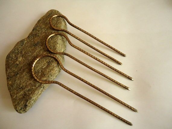 1 Celtic hair fork, antique brass, oxidized b...