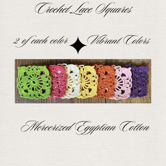 14 Crochet Lace Squares: Vibrant Colors Merce...