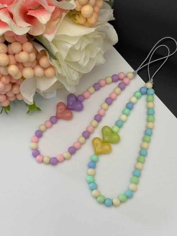 Cute and Color Beaded Heart & Acrylic Round P...