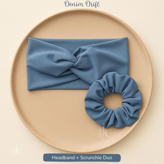 Denim Drift Headband & Scrunchie Set – Soft...