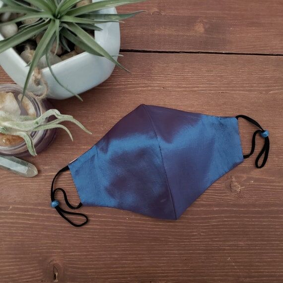 Iridescent Blue-Purple Taffeta Face Mask w/ ...