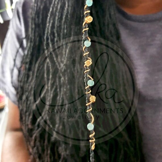 Gold Plated Gemstone Cube Bead Mini Hair Wrap...