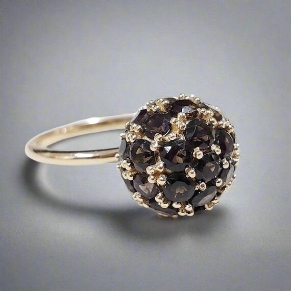 14k Gold Smoky Quartz Dome Ring: Handmade Sta...