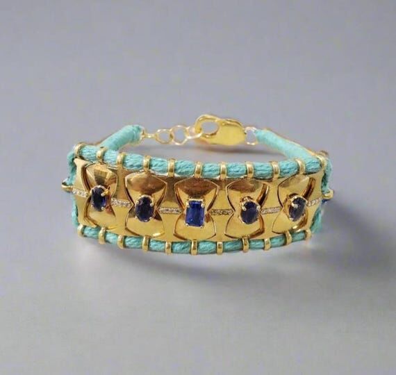 Kyanite Diamond Yellow Gold Vermeil Bracelet:...