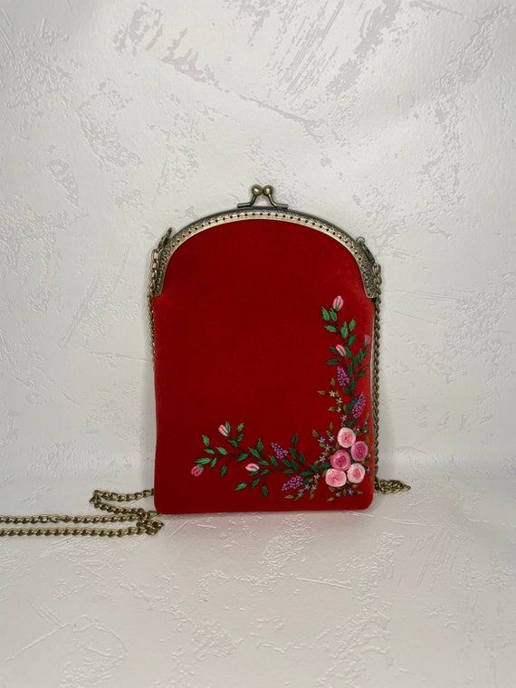 Embroidered crossbody Red Velvet Purse, 40th ...