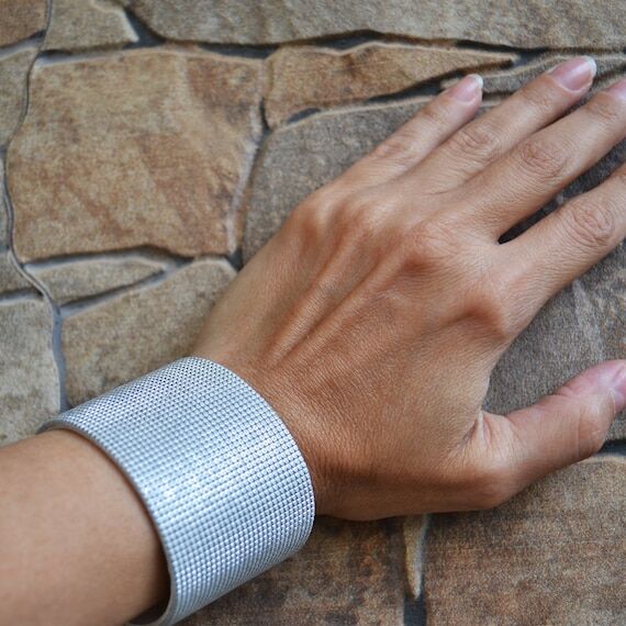 Leather bracelet for women, Silver leather cu...