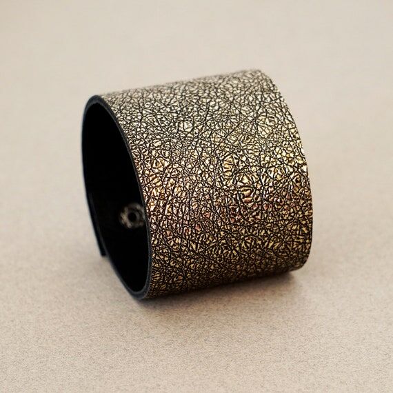 Bronze leather bracelet Wide cuff bracelet fo...