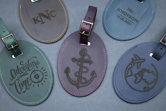 Personalized Leather Luggage Tag, Engraved Tr...