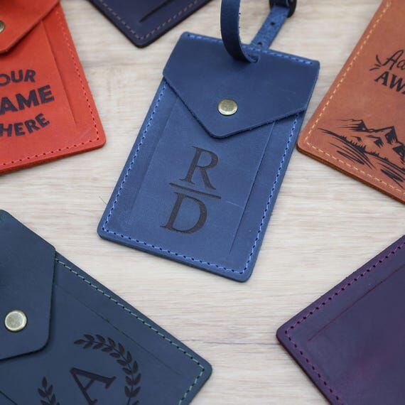 Personalized leather luggage tag, Personalize...