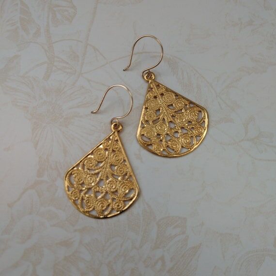 Gold Filigree Drop Earring, Gold Filigree, La...