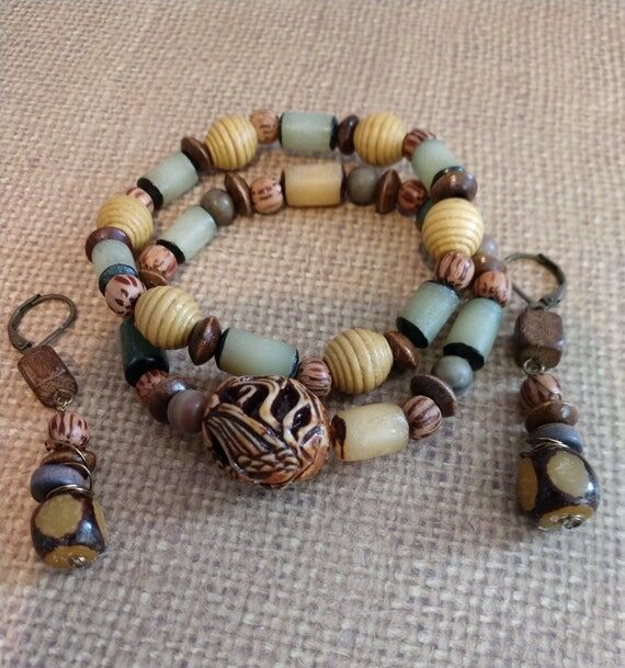 Bracelet and Earring Set, Resin Beads, Dangle...