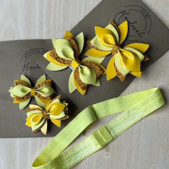 Handmade Sunflower Hair Bow Set: Yellow Faux ...