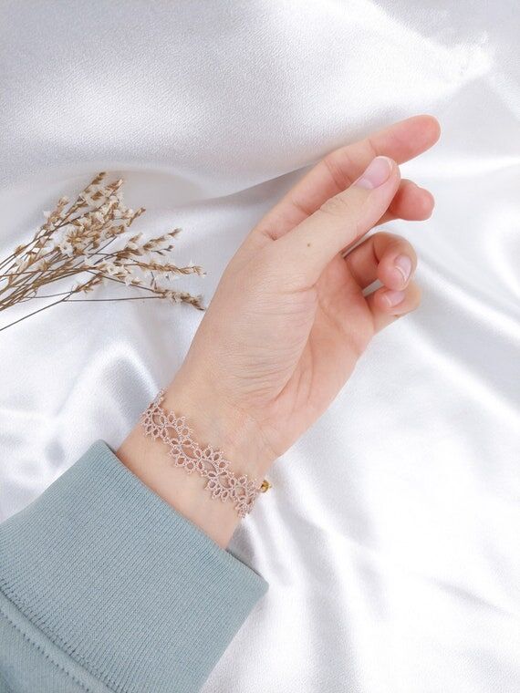 Lace bracelet, beige lace handmade bracelet, ...