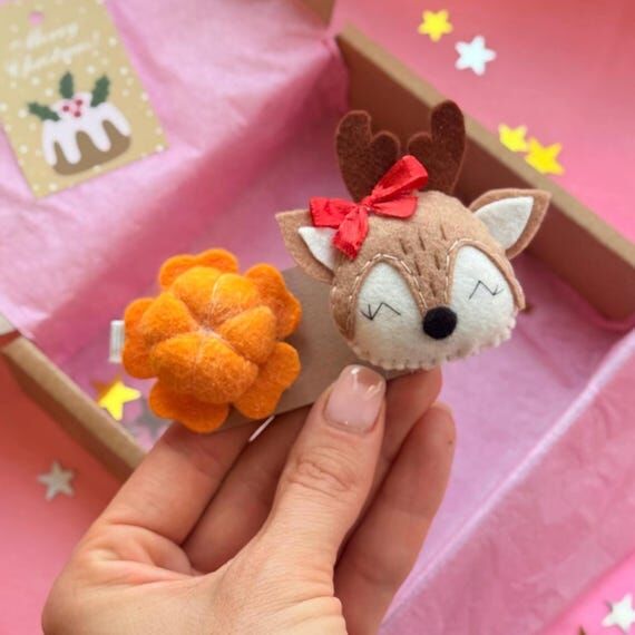 Felt Christmas Hair Clip Set: Reindeer & Tang...