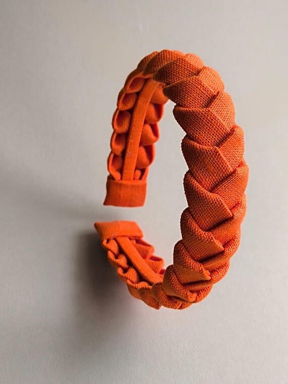 Orange linen handmade braided headband hairba...