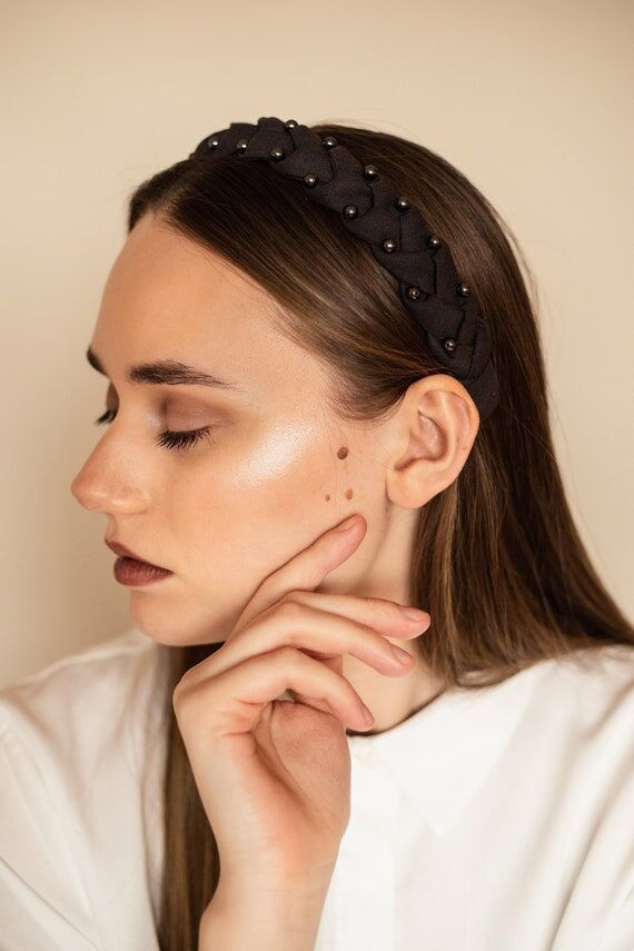 Black braided handmade linen head hoop/ hairh...