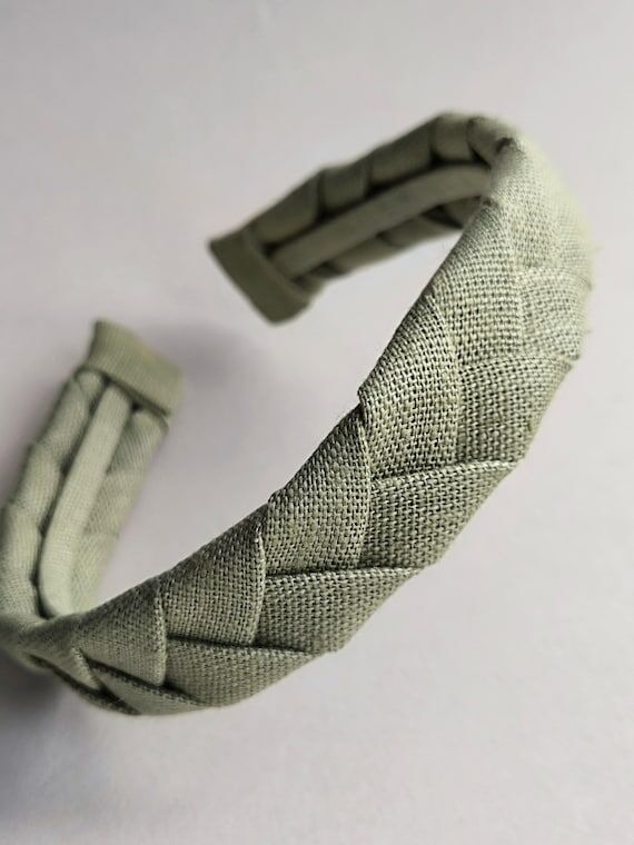 Sage green Linen Flat Braided Hairband Handma...