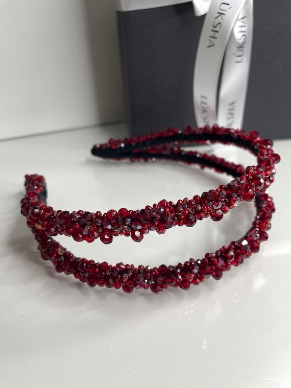 Double Wine Red Headband | Handmade Hair Acce...