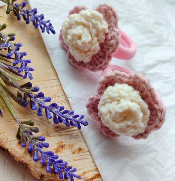 Knitted Flower Hair Tie Girls Hair Accessory...
