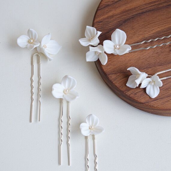 Floral bridal hair accessories, White flower ...